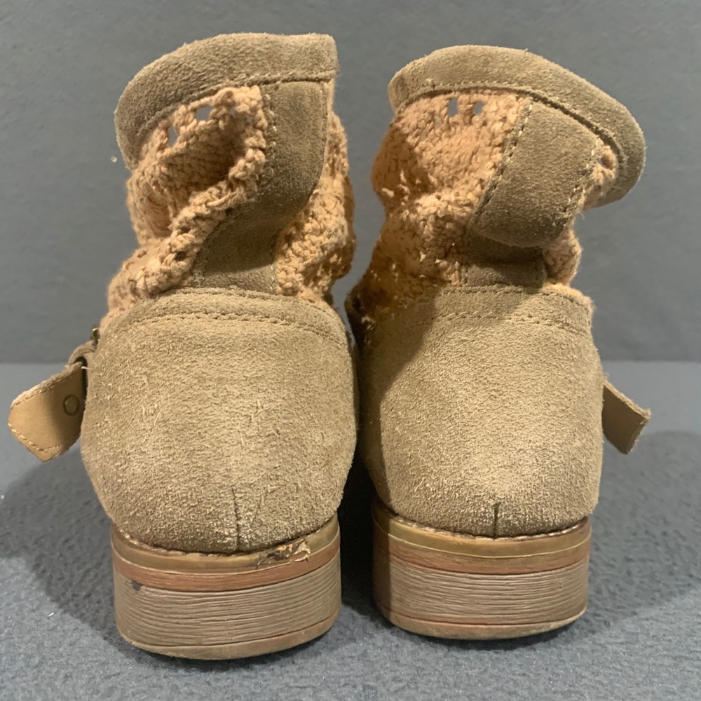 Camomilla Tan Suede Crochet Ankle Boots Women US 7.5 Boho Buckle Strap Booties - Picture 6 of 9